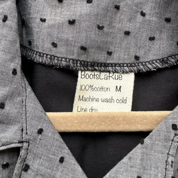 Vintage Dotted Dress with pockets & black pleated trim ~ Gray & Black - Picture 6 of 11